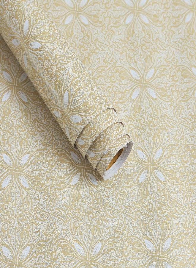 HOMEMATES Self-Adhesive Wallpaper Waterproof Old Furniture Vinyl Stickers Wooden Door Wardrobe Desktop PVC Wall Papers 45 X 304 CM- (Golden Flowers) - Image 2